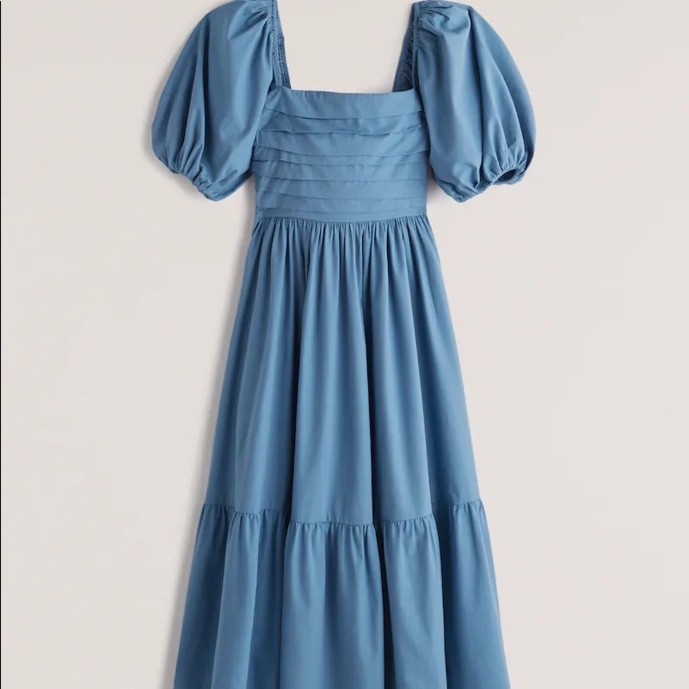 Abercrombie Ruched Puff Sleeve Poplin Midi Dress